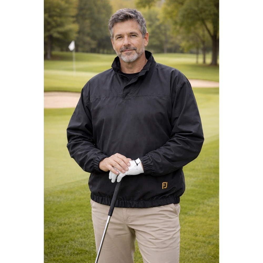 FootJoy‎ Pullover Windbreaker Jacket Mens Large Black Golf V-Neck Zip Pocket